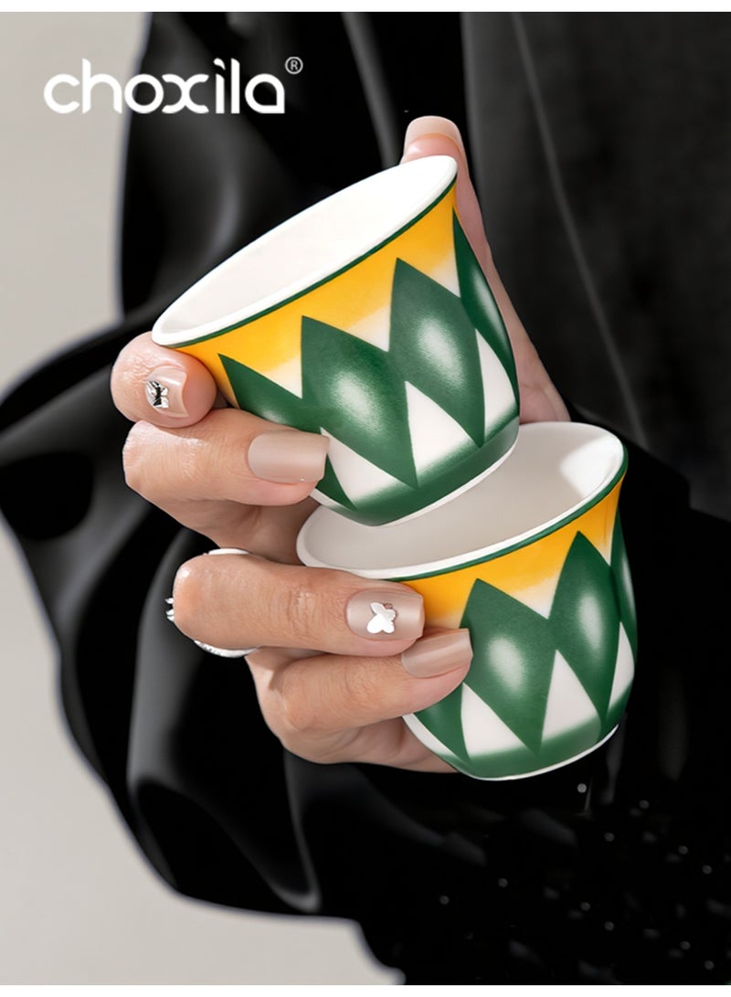 choxila 6pcs/set Finjān Cups, Traditional Pattern Porcelain Arabic Coffee Cawa Cup, 70ml Mini Ceramic Coffee Cups, Middle Eastern Style Geometric Pattern Coffee Mugs, Saudi Style Tea Cups, for Ramadan/Party/Wedding/Camping, Ramadan Gifts - Image 4